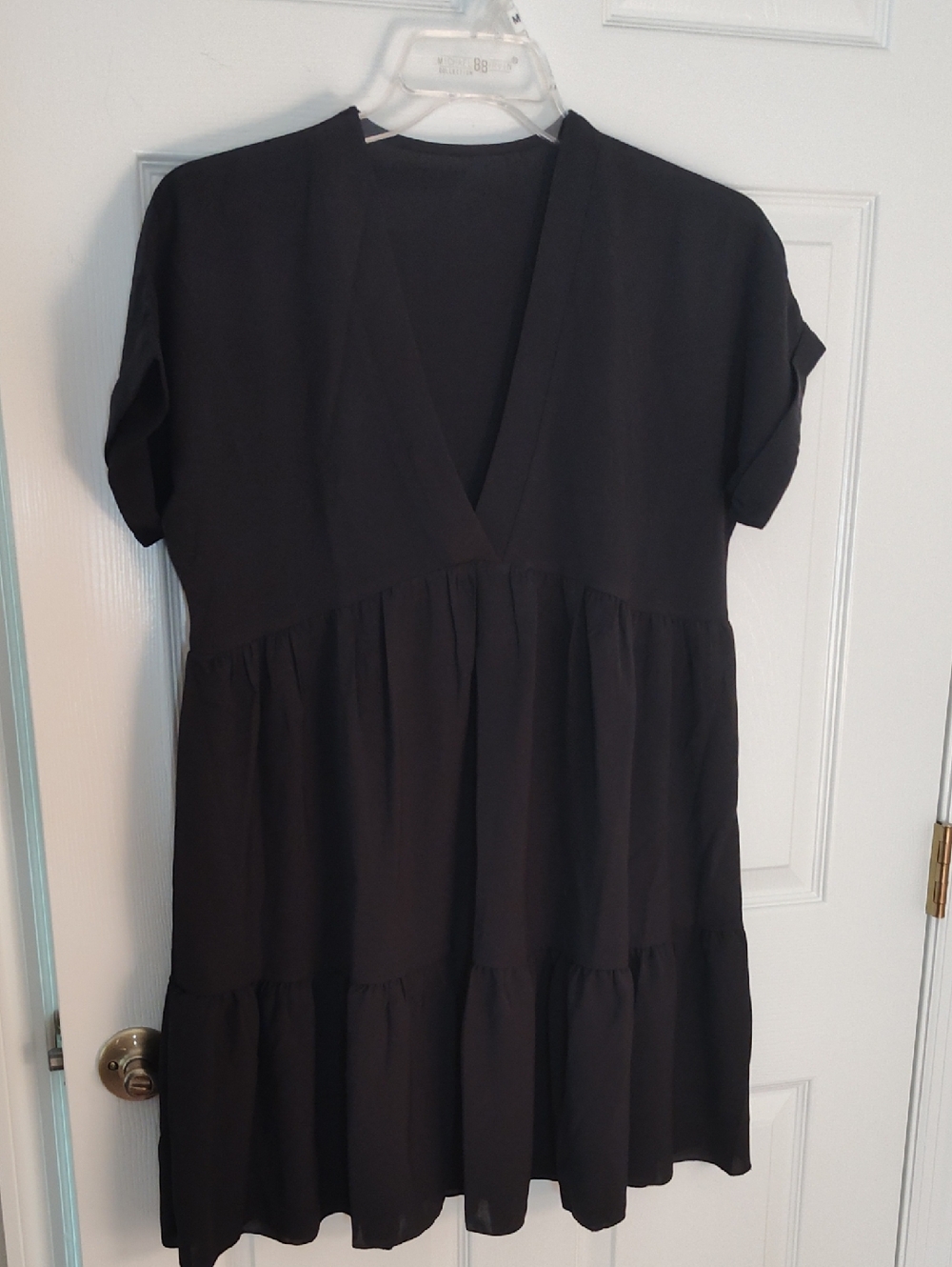 Black V-Neck Tiered Mini Dress